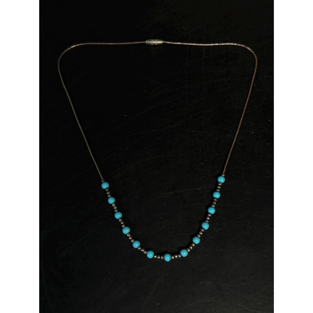 Liquid Sterling Silver Turquoise Bead Necklace Single Strand 16"